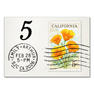 E&A Wedding Reception Table Card 5 CA Poppies
