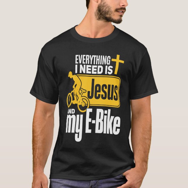 E Biker Jesus  Jesus and E Biking Religious EBiker T-Shirt (Front)