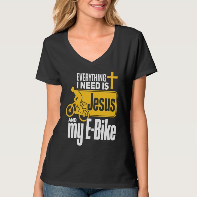 E Biker Jesus  Jesus and E Biking Religious EBiker T-Shirt (Front)