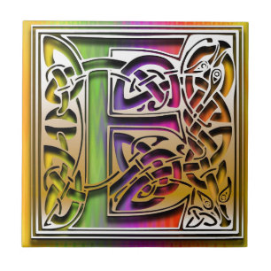E Celtic Rainbow Custom Monogram Tile