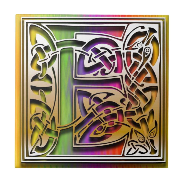 E Celtic Rainbow Custom Monogram Tile (Front)