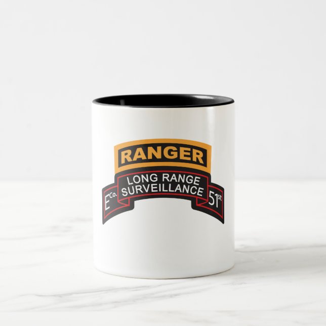 E Co 51st Infantry LRS Scroll, Ranger Tab Two-Tone Coffee Mug (Center)