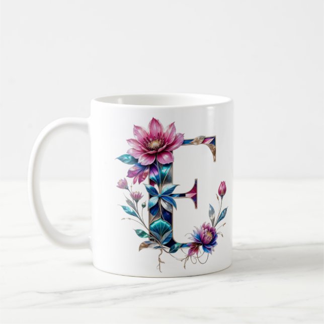 E Coffee Mug – Floral Design for Gifting (Left)