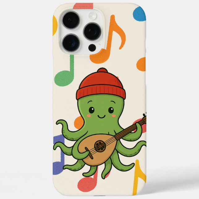 e: Cute Green Octopus Playing Oud with Red Hat Case-Mate iPhone Case (Back)