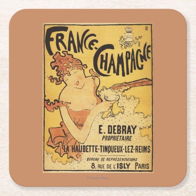 E. Debray Champagne Advertisement Poster Square Paper Coaster (Front)