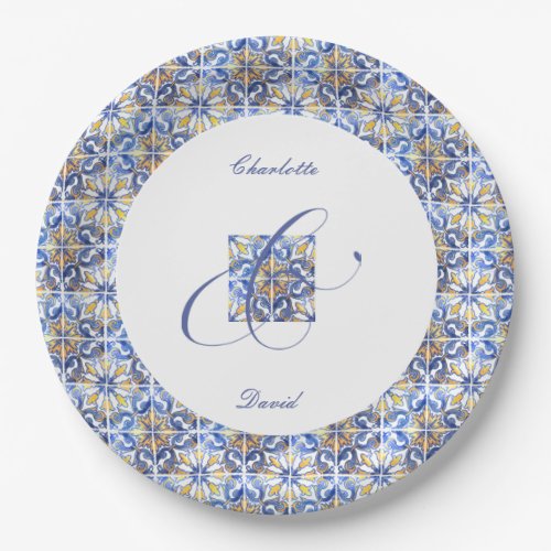 E  Elegant Sorrento Tile Wedding Paper Plate