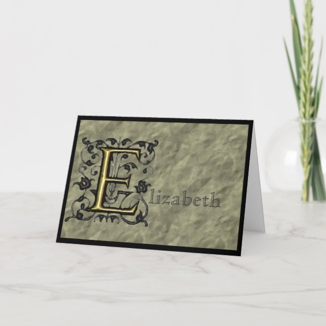 E - Embossed Vintage Monogram Note Card (Front)
