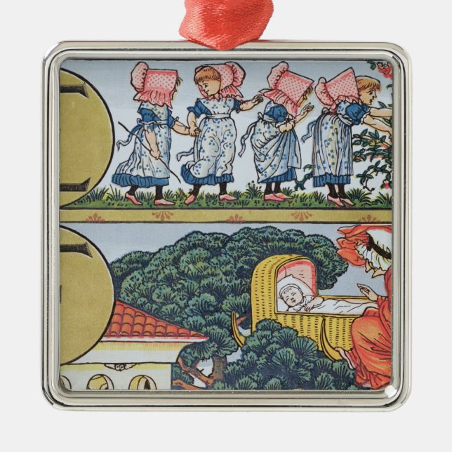 E-F,from an Alphabet based on Nursery Rhymes Metal Ornament (Front)