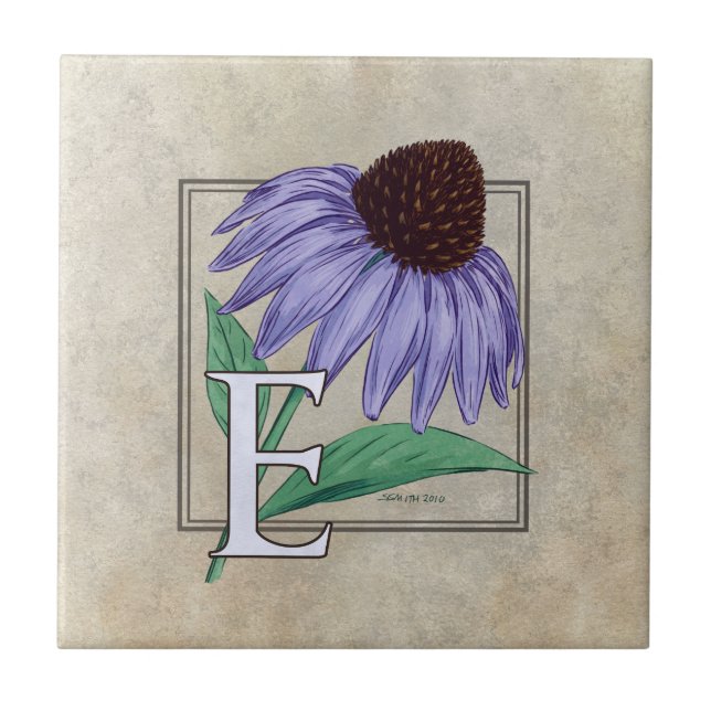 E for Echinacea Flower Monogram  Ceramic Tile (Front)
