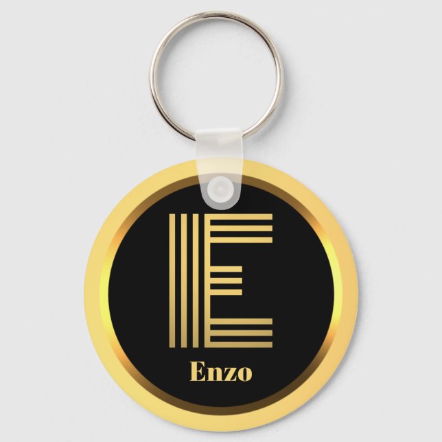 E Gold Monogrammed Letter Personalised Keychain (Front)