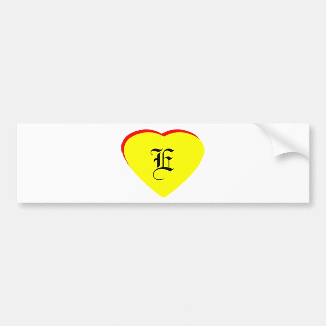 "E" Heart Yellow Red Wedding Invitation The MUSEUM Bumper Sticker (Front)