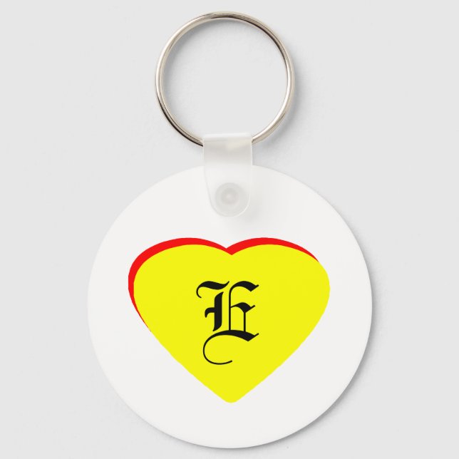 "E" Heart Yellow Red Wedding Invitation The MUSEUM Keychain (Front)