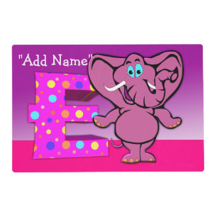 "E" Initial Elephant Artmat Laminated Placemat