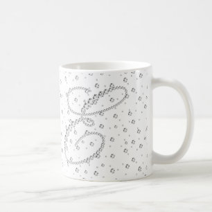 E Initial Monogram White Diamonds Print Coffee Mug