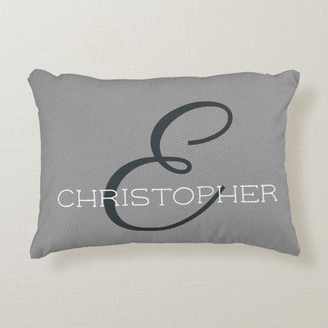 E Initial Personalized Name Black White Gray Accent Pillow (Front)