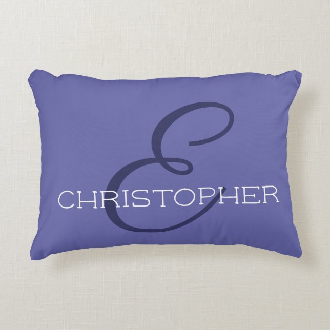 E Initial Personalized Name Blue Trendy Accent Pillow (Front)
