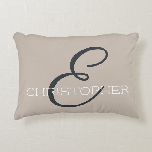 E Initial Personalized Name Neutral Taupe Tan Accent Pillow