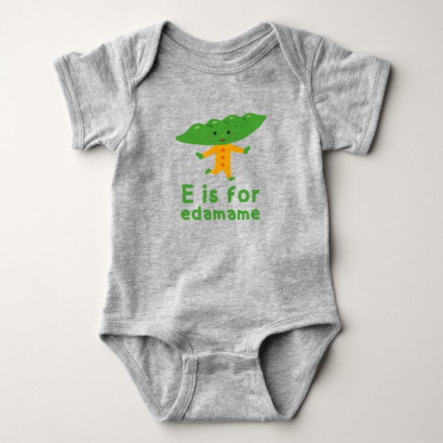 E is for EDAMAME Green Veggie Alphabet E Baby Bodysuit (Front)
