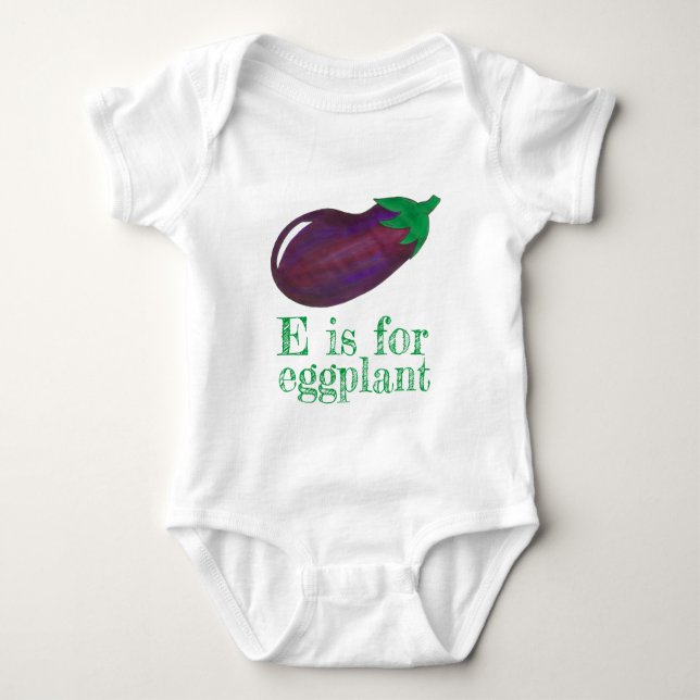 E is for EGGPLANT Purple Aubergine Vegetable ABCs Baby Bodysuit (Front)