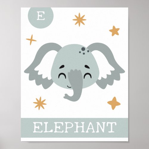 E is for Elephant Nursery Bedroom Kids Wall Art