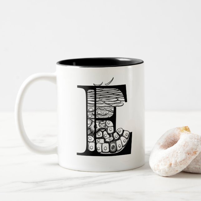 E is for Epidermis (mug) Two-Tone Coffee Mug (With Donut)