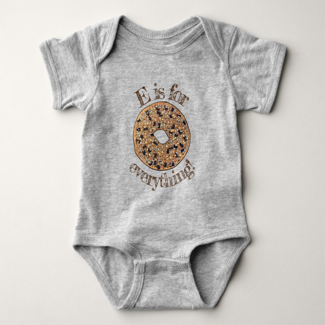 E is for Everything Bagel Breakfast Food ABCs Baby Bodysuit (Front)