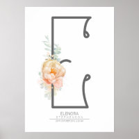 E Letter Monogram Blush Peach Floral Home Decor