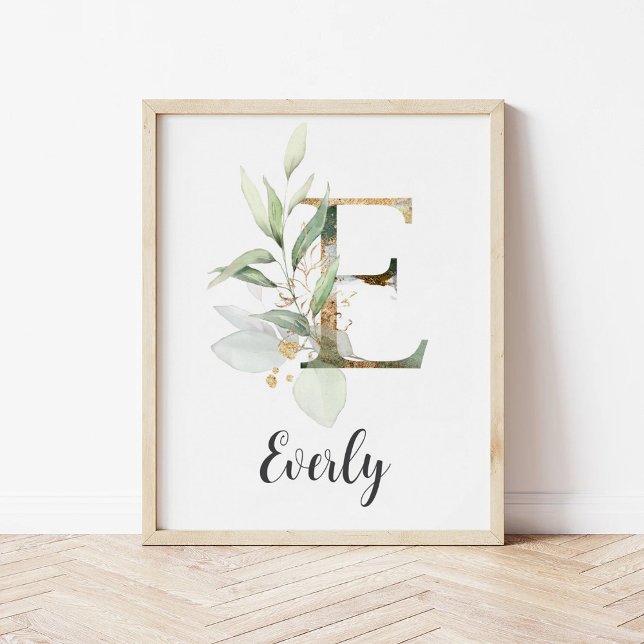 E Letter Monogram Greenery Nursery Name Wall Print (Creator Uploaded)