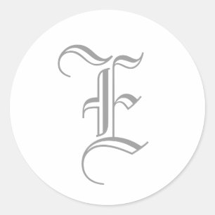 E Letter Monogram Sticker Grey Old English