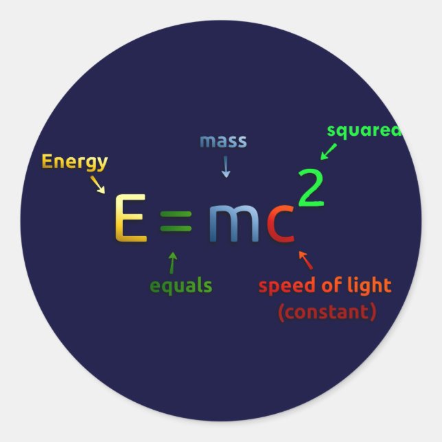 E = MC^2. E equals MC Squared Classic Round Sticker (Front)