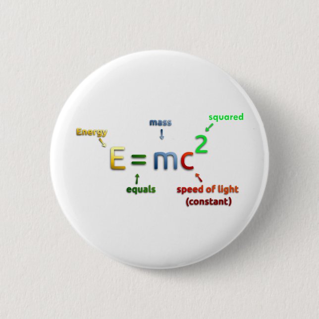 E = MC^2. E equals MC Squared Pinback Button (Front)