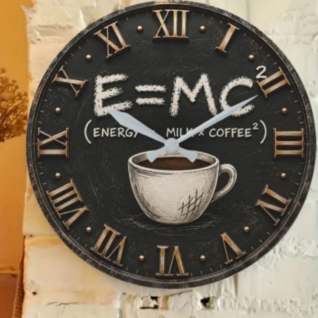 E = MC² Coffee Funny Science Coffee Lover Decor Large Clock (Creator Uploaded)