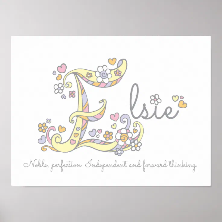 E Monogram Art Elsie Girls Name Meaning Poster Zazzle 