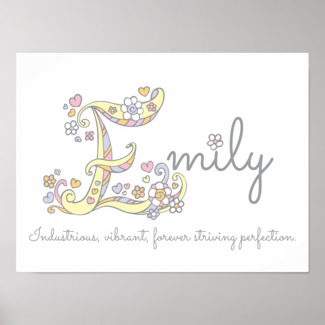 E monogram art Emily girls name meaning poster (Front)