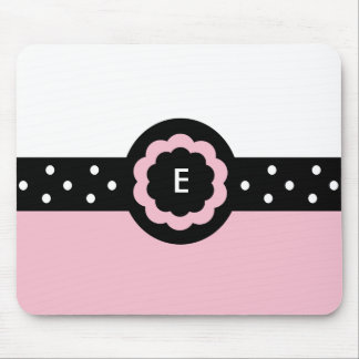 E :: Monogram E Dotted Pink & White Mousepad