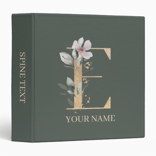 E Monogram Floral Personalized 3 Ring Binder