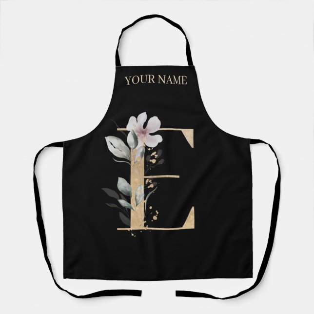 E Monogram Floral Personalized Apron (Front)