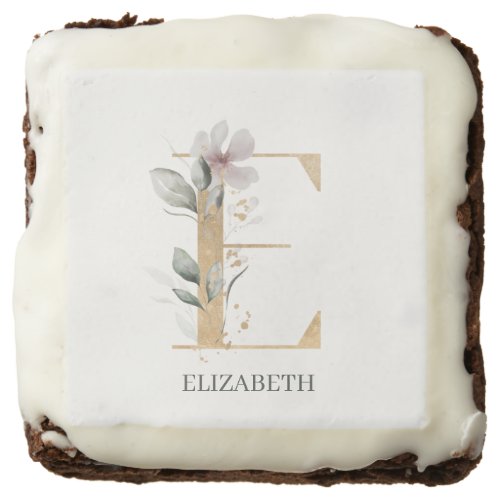 E Monogram Floral Personalized Brownie