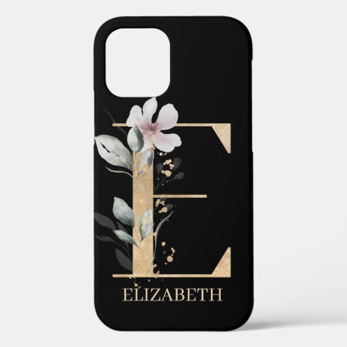 E Monogram Floral Personalized iPhone 12 Case