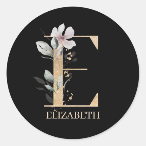 E Monogram Floral Personalized Classic Round Sticker