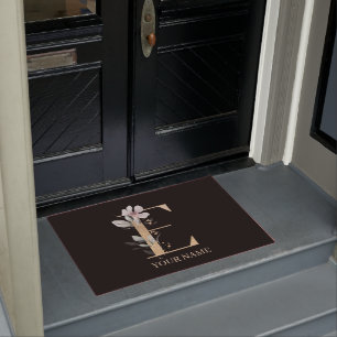 E Monogram Floral Personalized Doormat