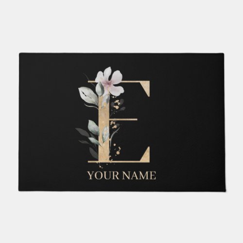 E Monogram Floral Personalized Doormat