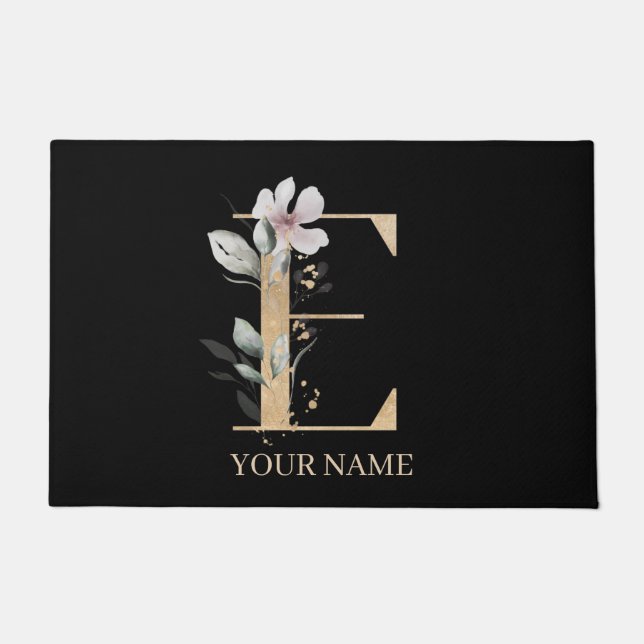 E Monogram Floral Personalized Doormat (Front)