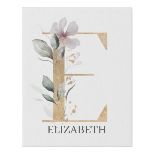 E Monogram Floral Personalized Faux Canvas Print