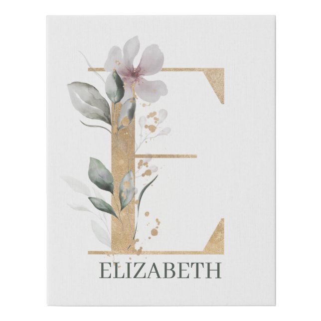 E Monogram Floral Personalized Faux Canvas Print (Front)