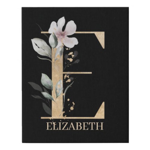 E Monogram Floral Personalized Faux Canvas Print