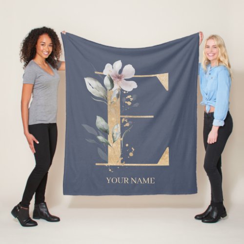 E Monogram Floral Personalized Fleece Blanket