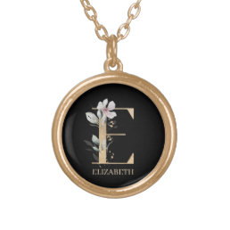 E Monogram Floral Personalized Gold Plated Necklace