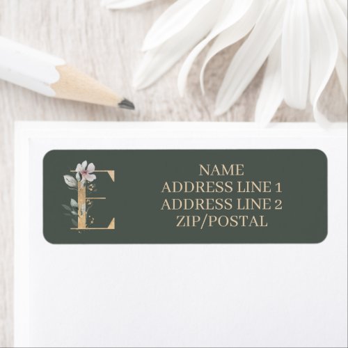 E Monogram Floral Personalized Label