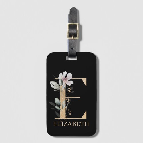 E Monogram Floral Personalized Luggage Tag